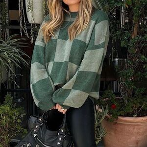 Green Checkered Women's Sweater